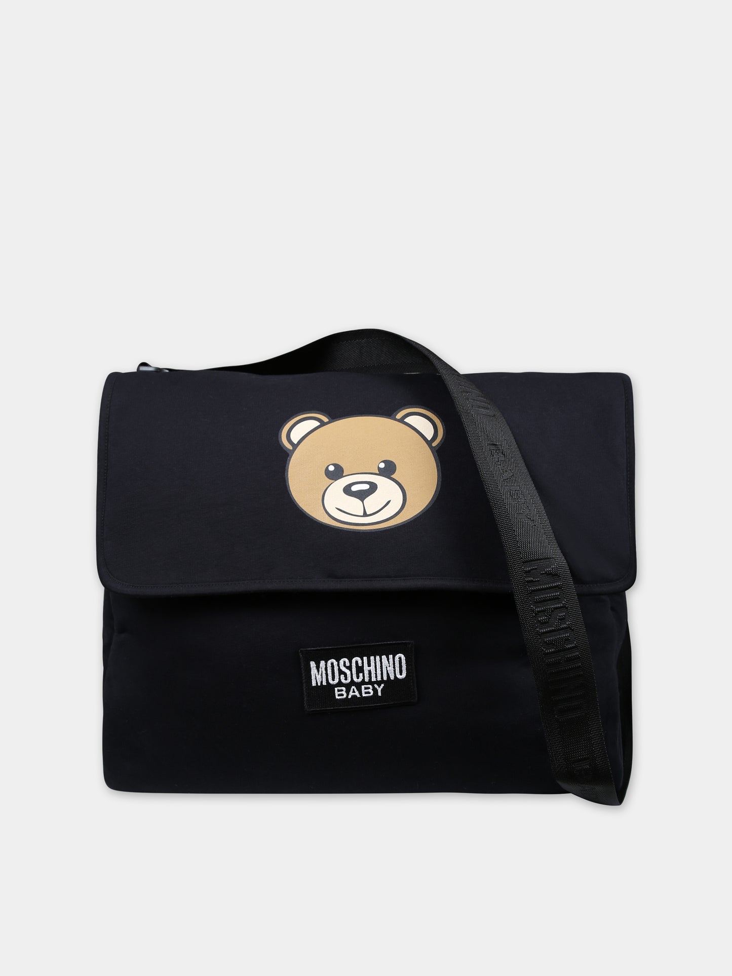 Borsa mamma nera per neonati con Teddy Bear e logo,Moschino Kids,MWX03D LCA19 60100