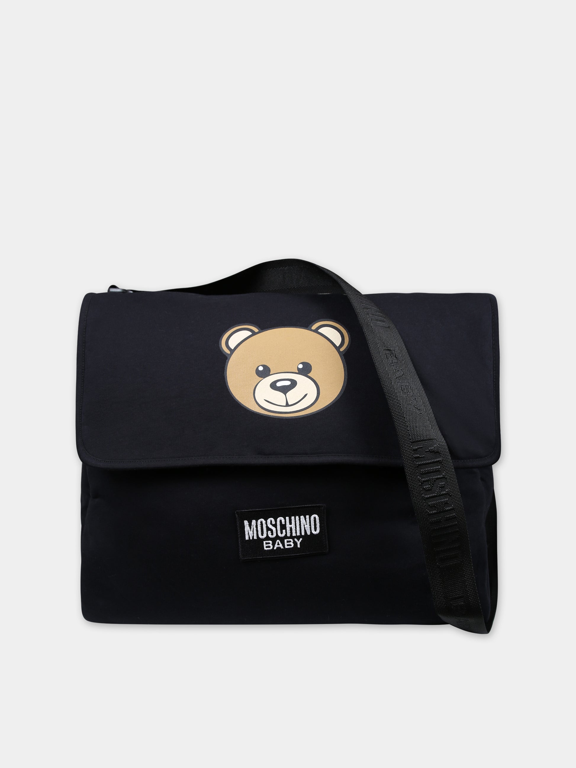 Borsa mamma nera per neonati con Teddy Bear e logo,Moschino Kids,MWX03D LCA19 60100