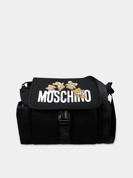 Borsa mamma nera per neonati con Teddy bear e logo,Moschino Kids,MOX03O LDA32 60100