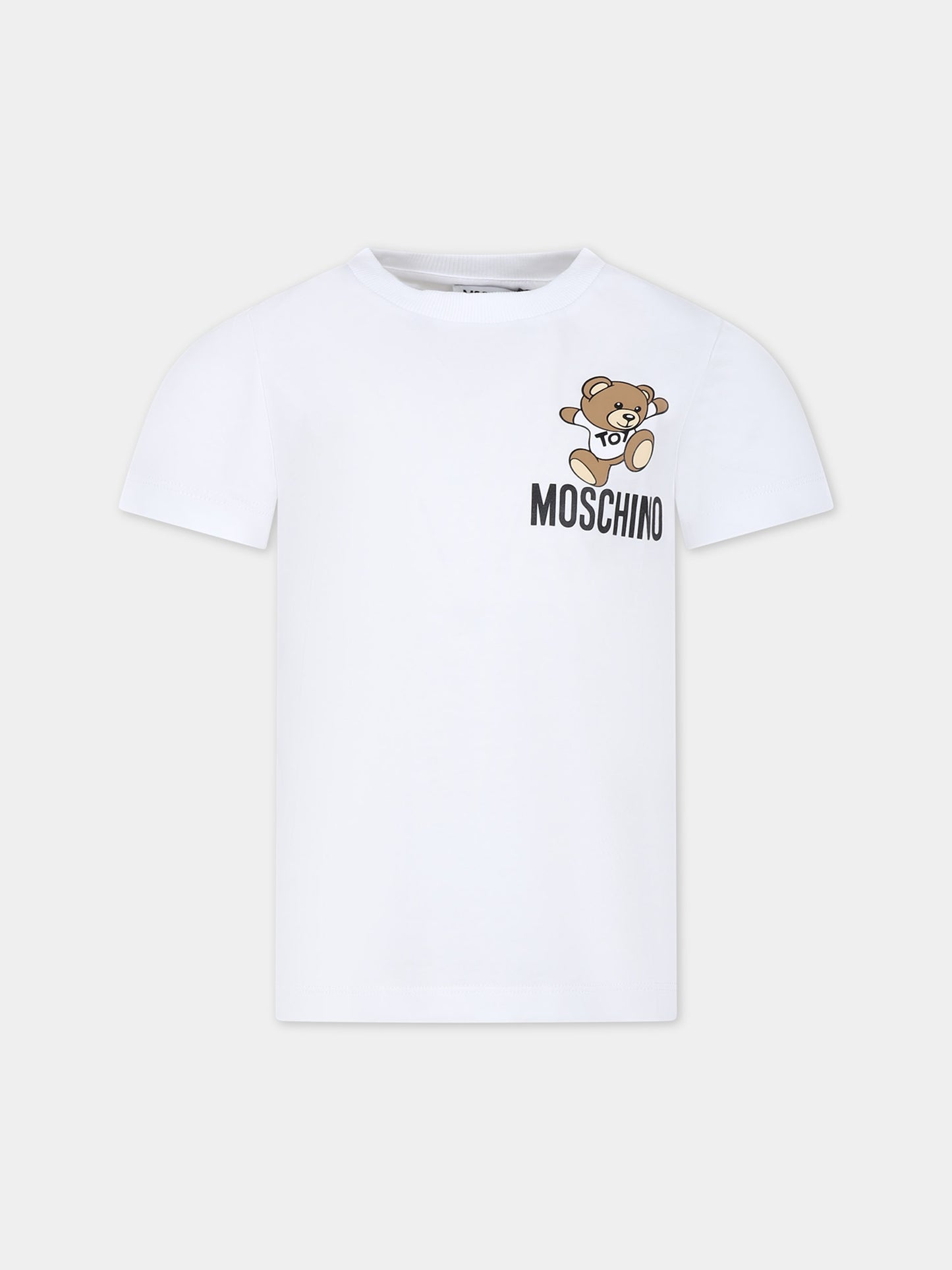 T-shirt bianca per bambini con Teddy Bear e logo,Moschino Kids,HUM04K LAA02 10101