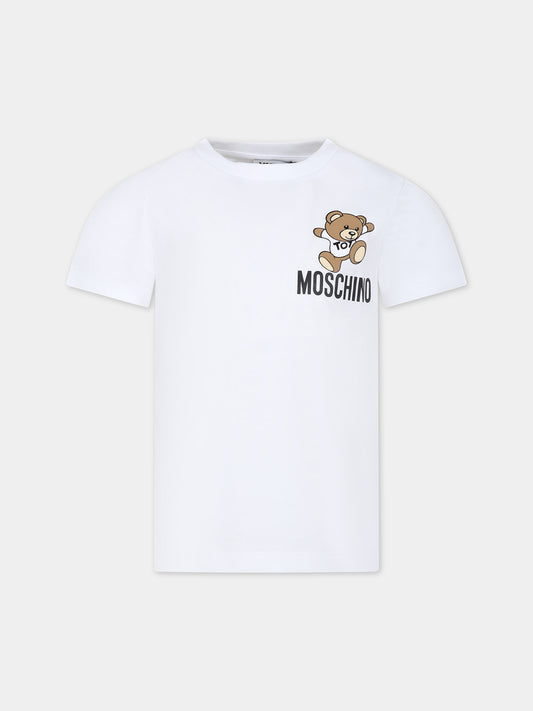 T-shirt bianca per bambini con Teddy Bear e logo,Moschino Kids,HUM04K LAA02 10101