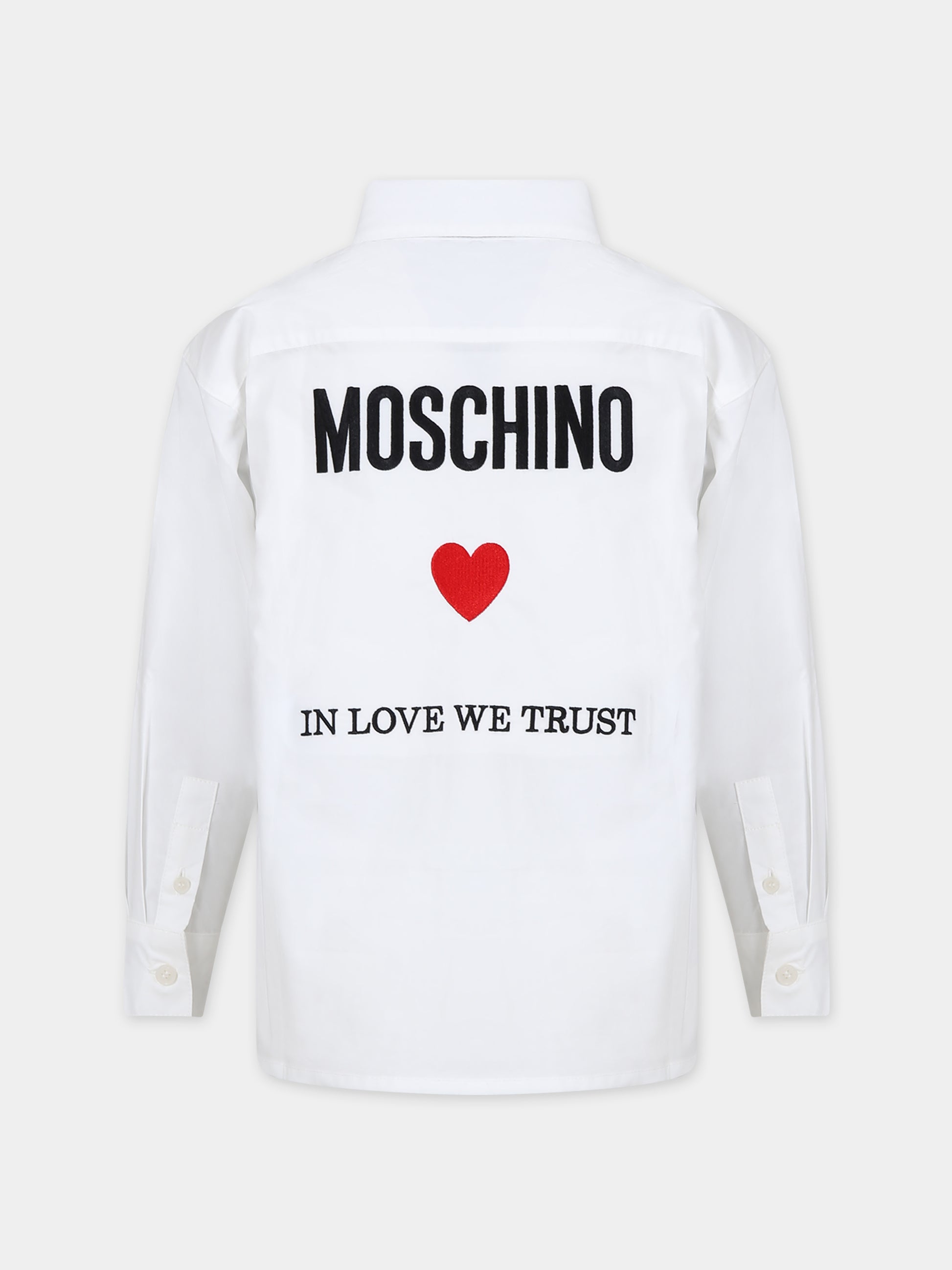 Camicia bianca per bambino con logo e cuore,Moschino Kids,HDC01U LLA10 10101