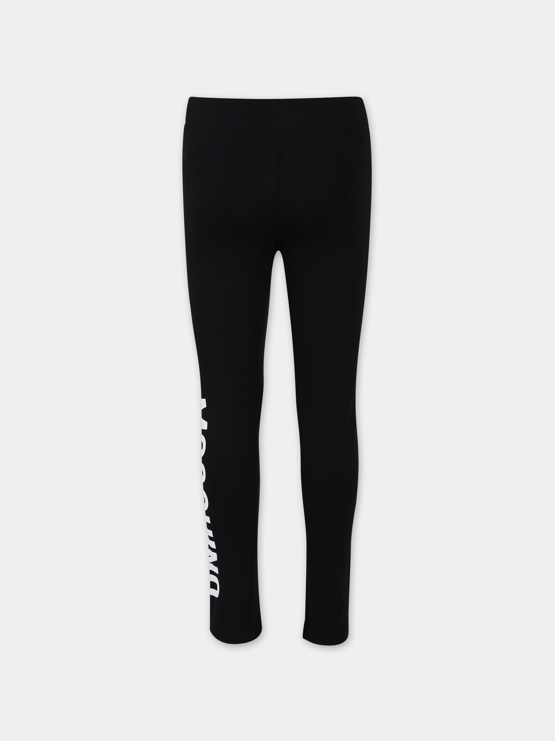Leggings nero per bambina con logo,Moschino Kids,HEP04X LBA00 60100