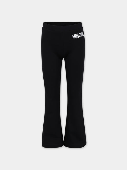 Leggings nero per bambina con logo,Moschino Kids,HDP05Q LBA00 60100