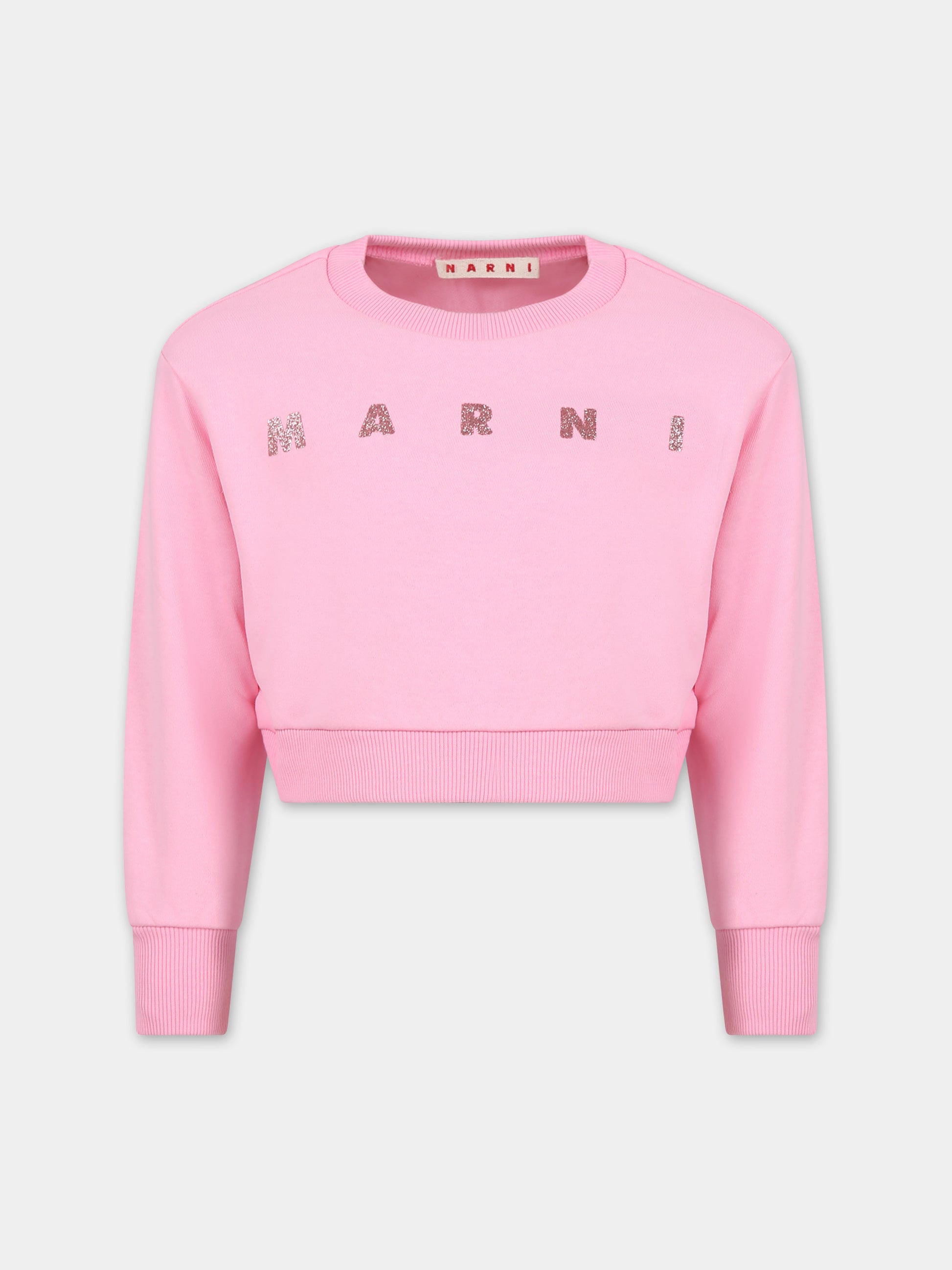 Felpa rosa per bambina con logo,Marni Kids,M01100 M00SF MS117F 0M340