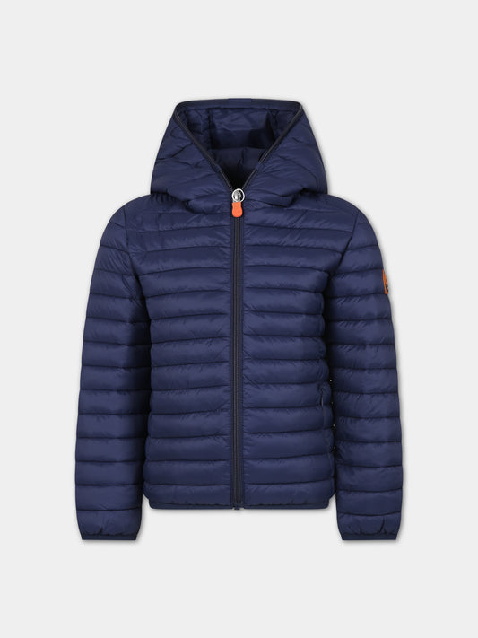 Piumino Huey blu per bambino con logo,Save The Duck Kids,J30650B GIGA18 90000