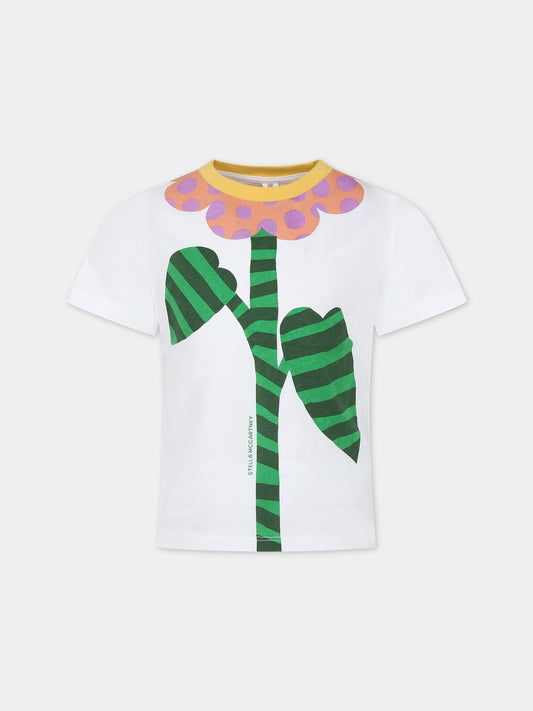 T-shirt bianca per bambina con fiore,Stella Mccartney Kids,TU8A31 Z0434 101