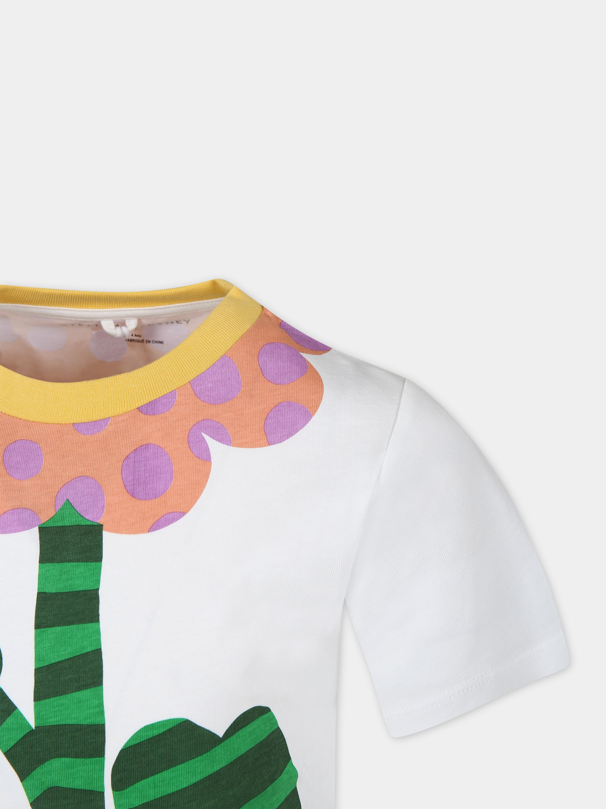 T-shirt bianca per bambina con fiore,Stella Mccartney Kids,TU8A31 Z0434 101
