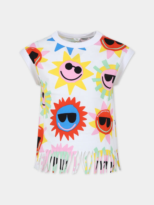 Canotta bianca per bambina con fantasia multicolor all-over,Stella Mccartney Kids,TU8B42 Z1581 100MC