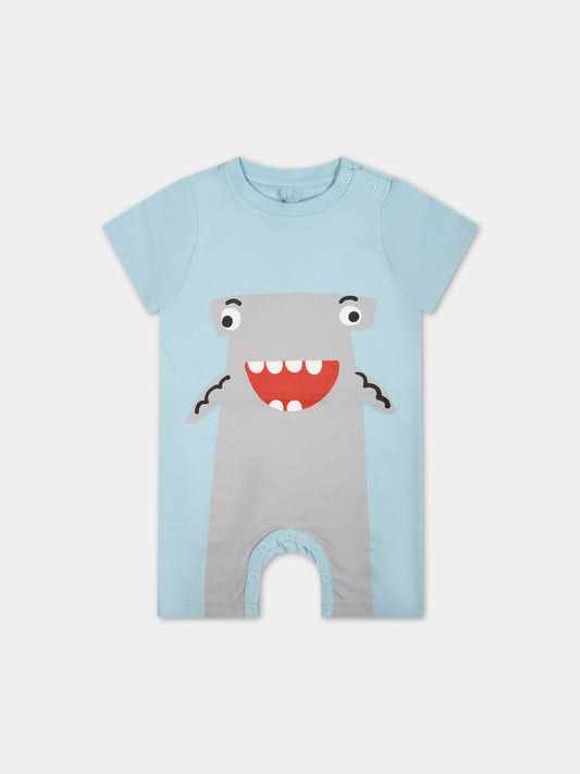 Pagliaccetto celeste per neonato con stampa squalo martello,Stella Mccartney Kids,TUA511 Z0434 682