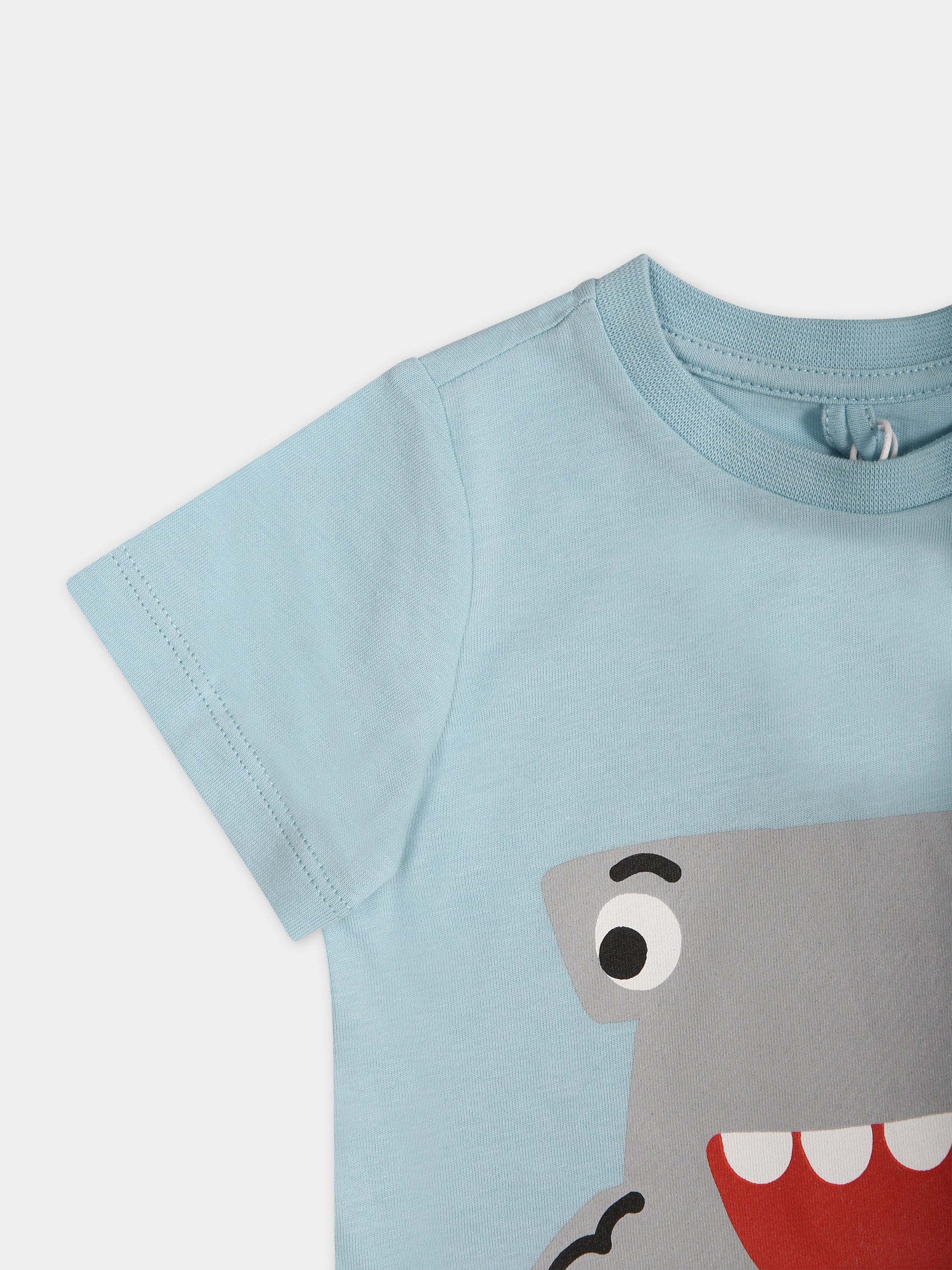 Pagliaccetto celeste per neonato con stampa squalo martello,Stella Mccartney Kids,TUA511 Z0434 682