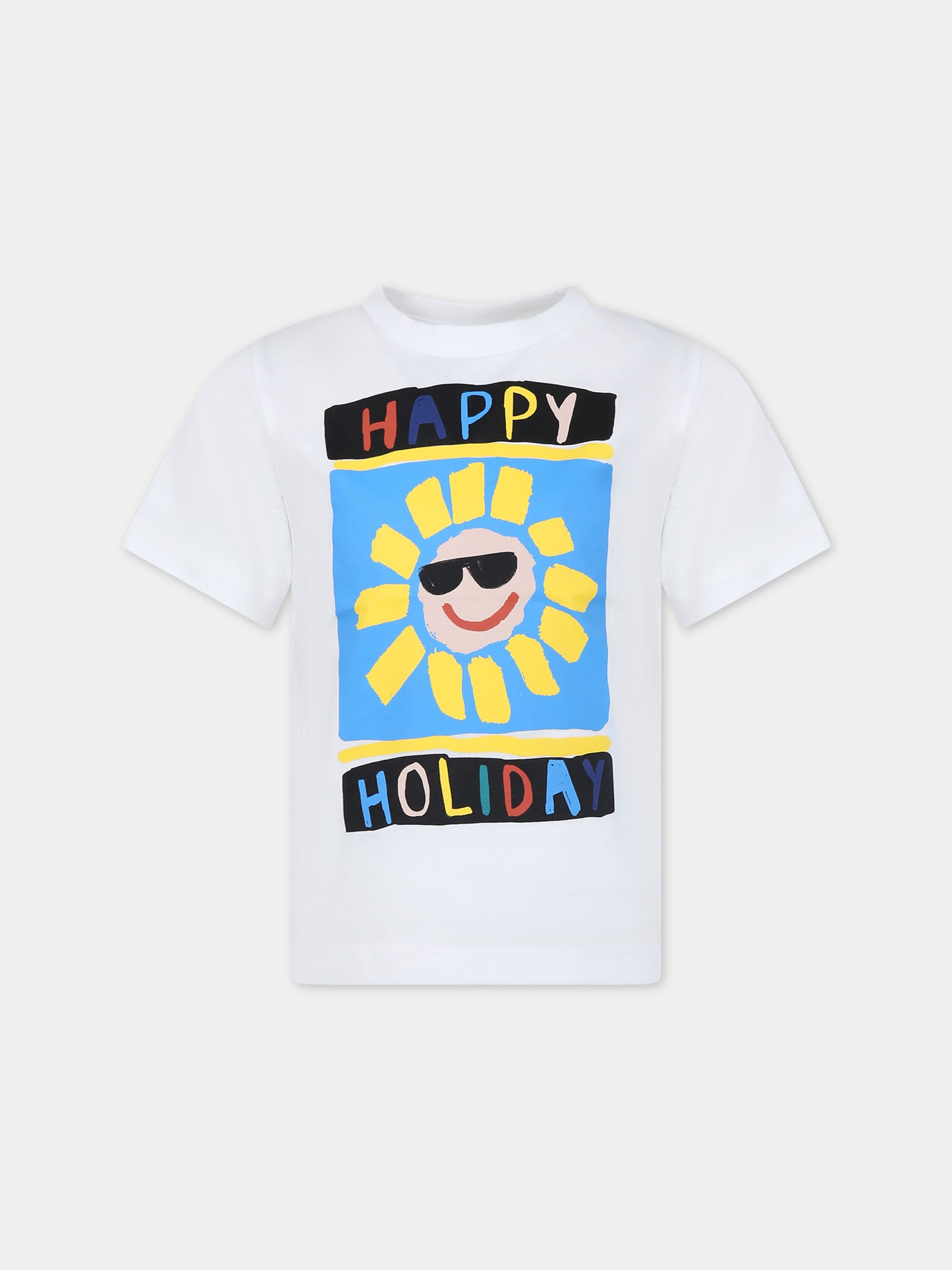 T-shirt bianca per bambino con stampa multicolor,Stella Mccartney Kids,TU8R41 Z0434 100