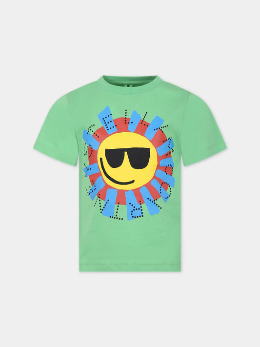 T-shirt verde per bambino con sole,Stella Mccartney Kids,TU8R11 Z0434 711