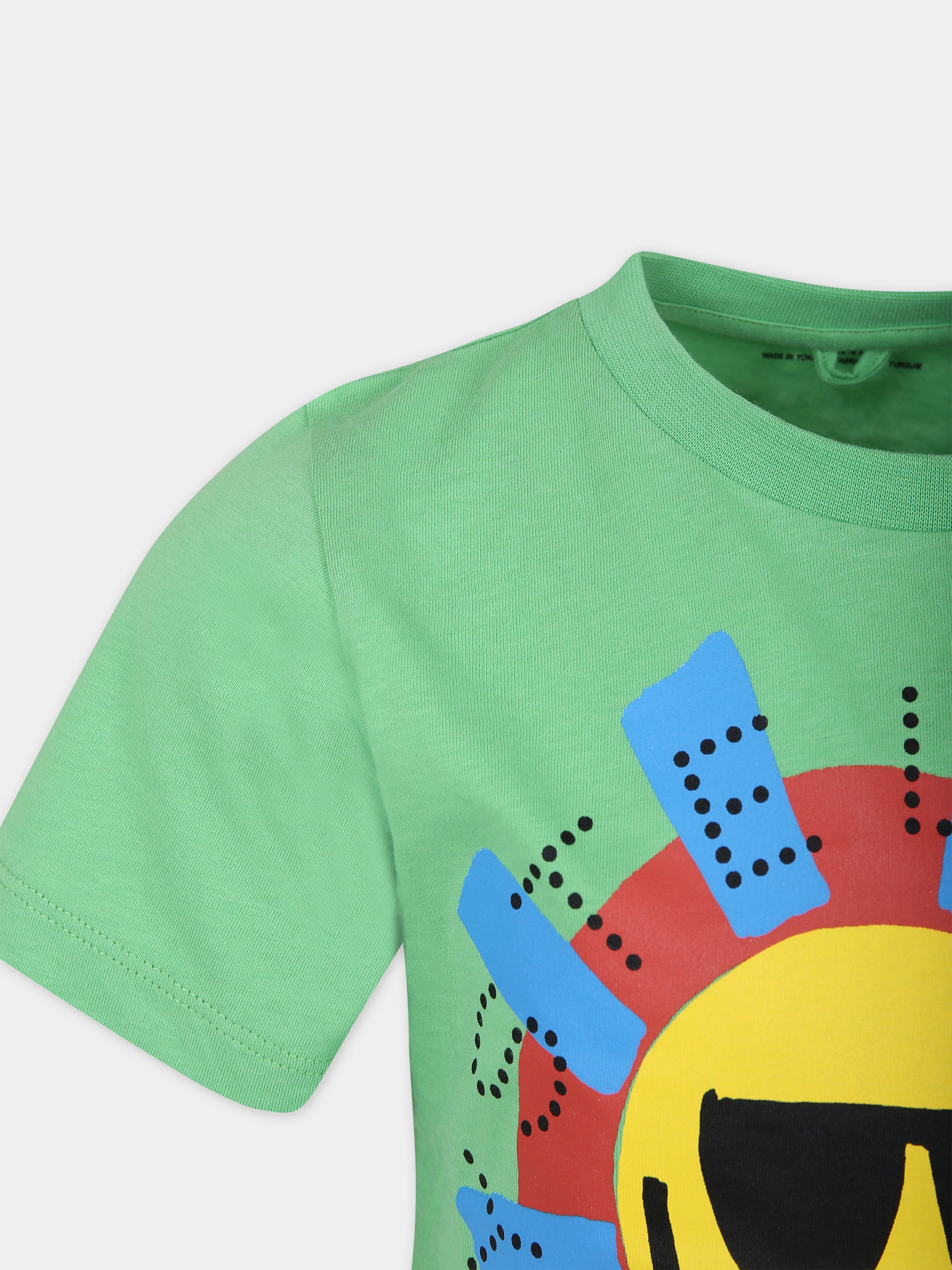 T-shirt verde per bambino con sole,Stella Mccartney Kids,TU8R11 Z0434 711