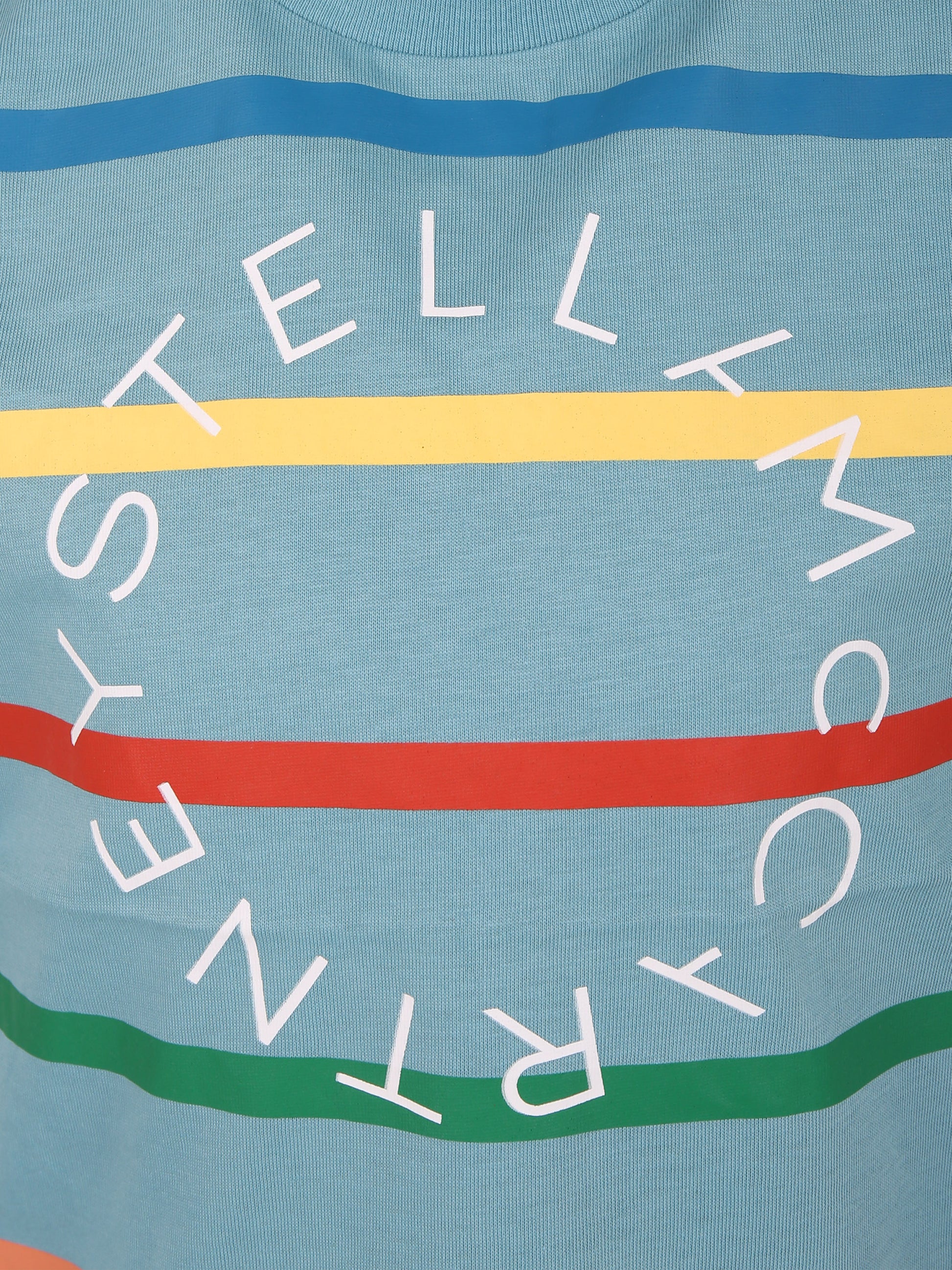 T-shirt celeste per bambini con logo e righe multicolor,Stella Mccartney Kids,TU8P81 Z1742 655MC