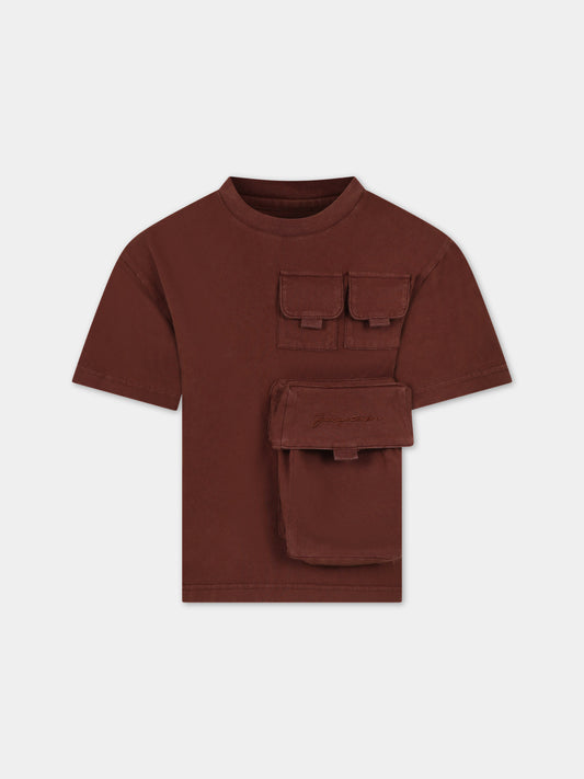 T-shirt 'Bolso' marrone per bambini con tasche,Jacquemus,Q00009 33A