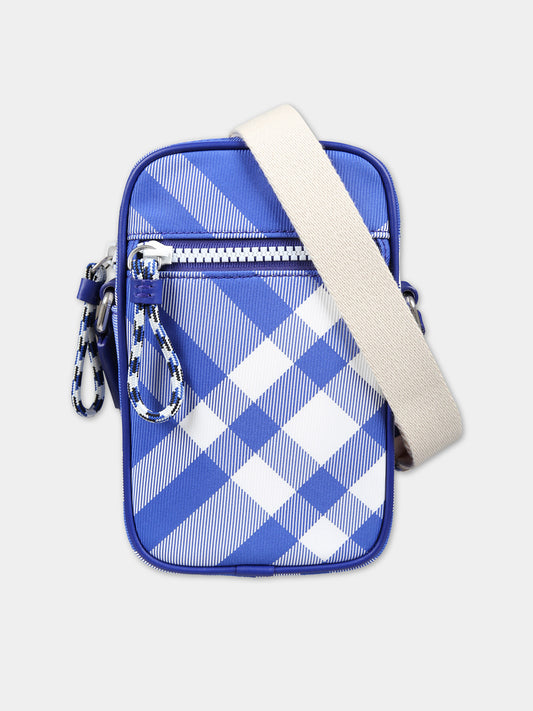 Borsa blu per bambini con check,Burberry Kids,8078298 B7369