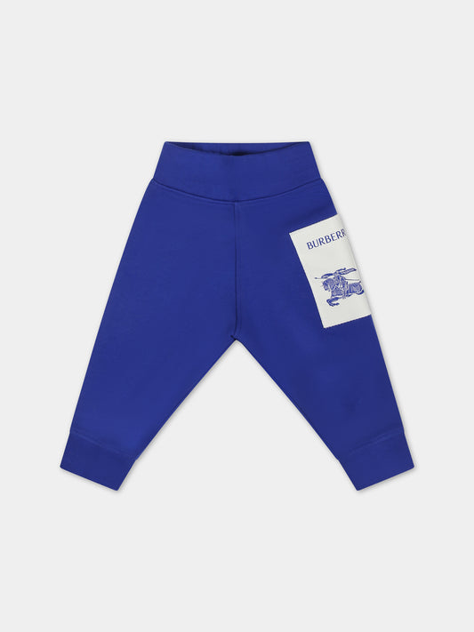 Pantaloni blu per neonato con logo e cavaliere equestre,Burberry Kids,8078580 B7323