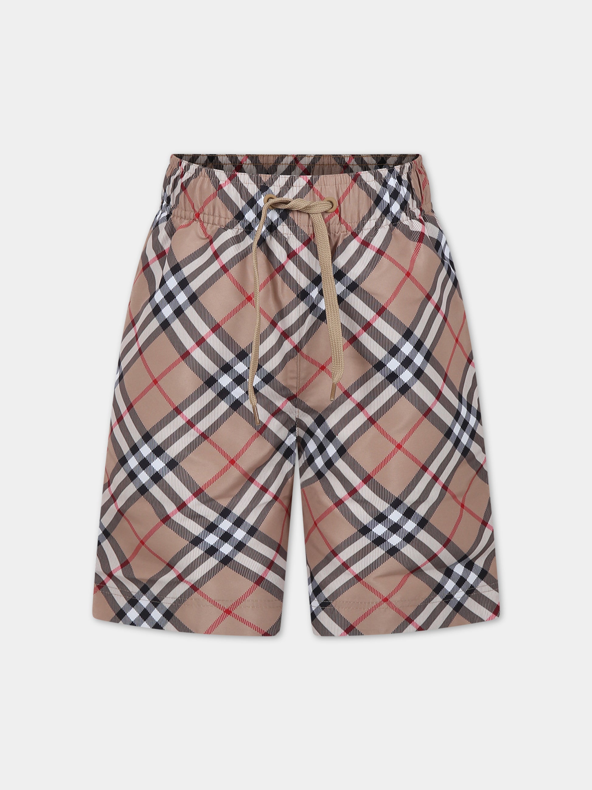 Boxer mare beige per bambino con iconico check vintage,Burberry Kids,8078256 A7028