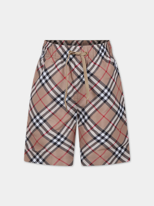 Boxer mare beige per bambino con iconico check vintage,Burberry Kids,8078256 A7028