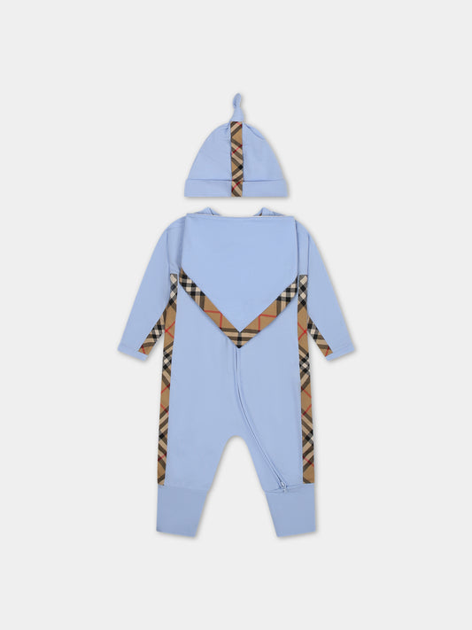 Set celeste per neonato con logo,Burberry Kids,8070278 B1955