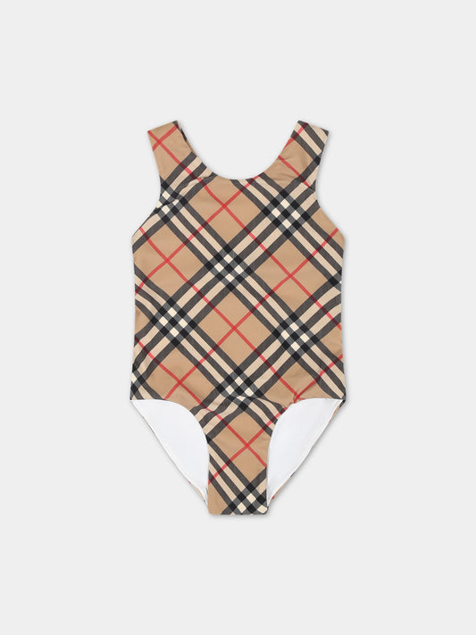 Costume beige per neonata con check vintage,Burberry Kids,8081445 A7028
