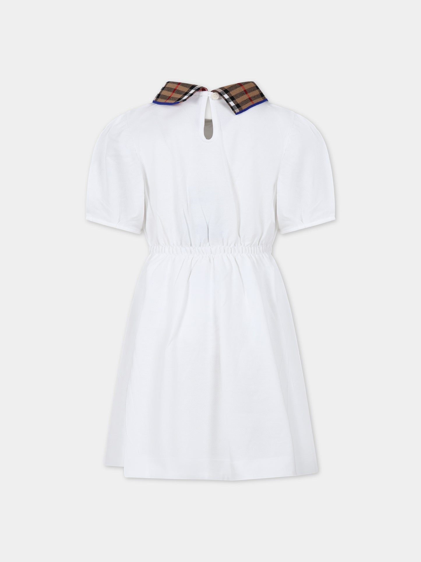 Vestito bianco per bambina con check vintage sul colletto,Burberry Kids,8073165 A1464