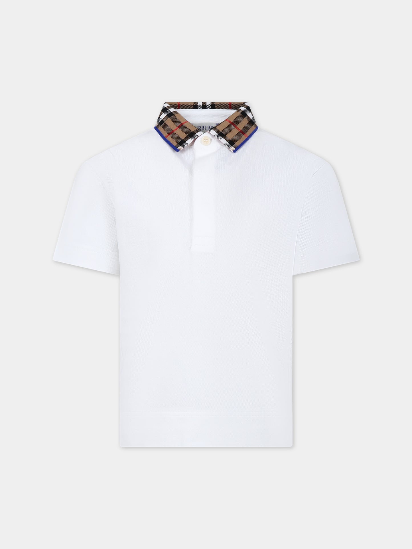 Polo bianca per bambino con check vintage sul colletto,Burberry Kids,8073160 A1464