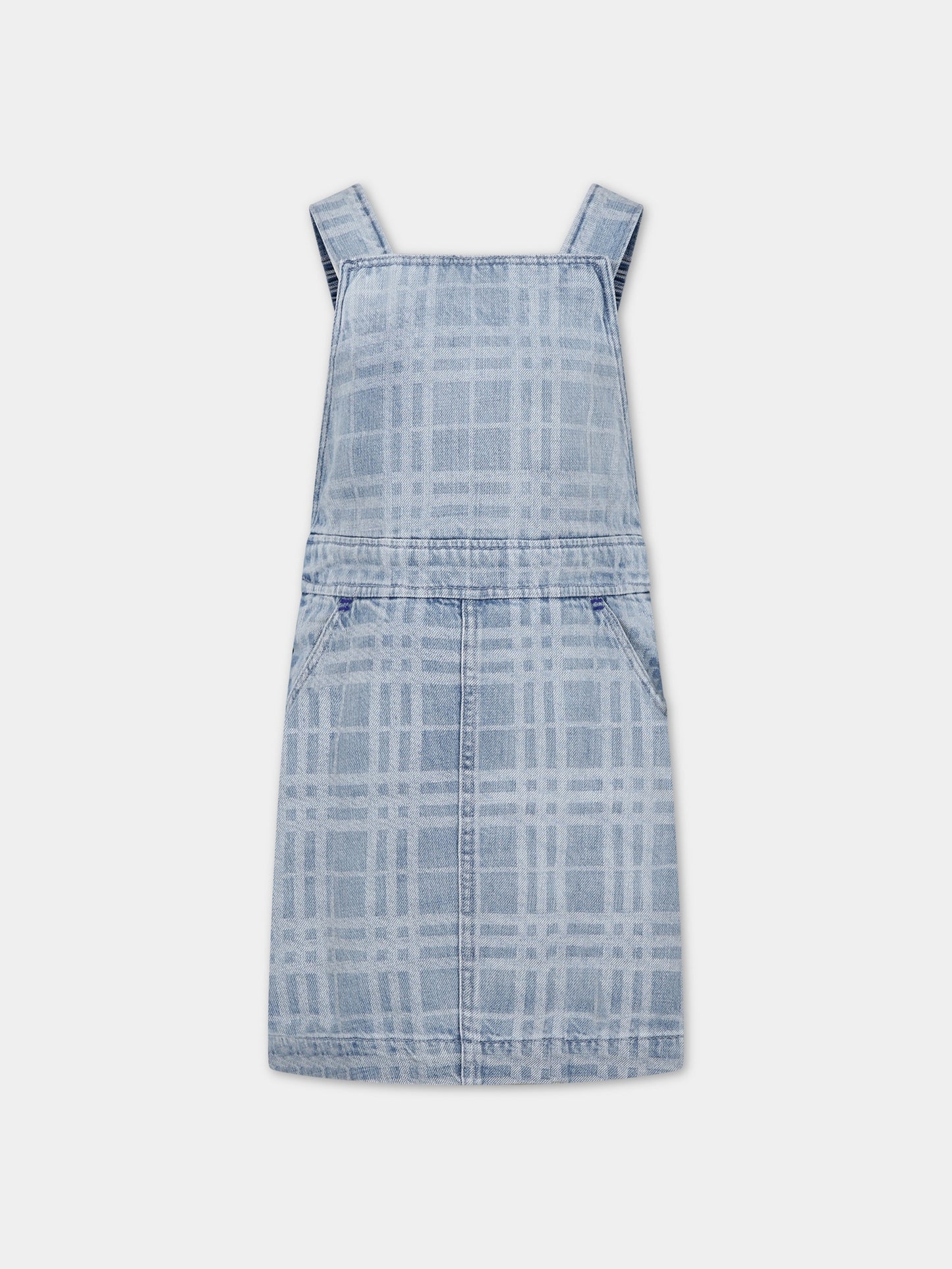 Salopette in denim per bambina con iconico check all-over,Burberry Kids,8072981 A6022