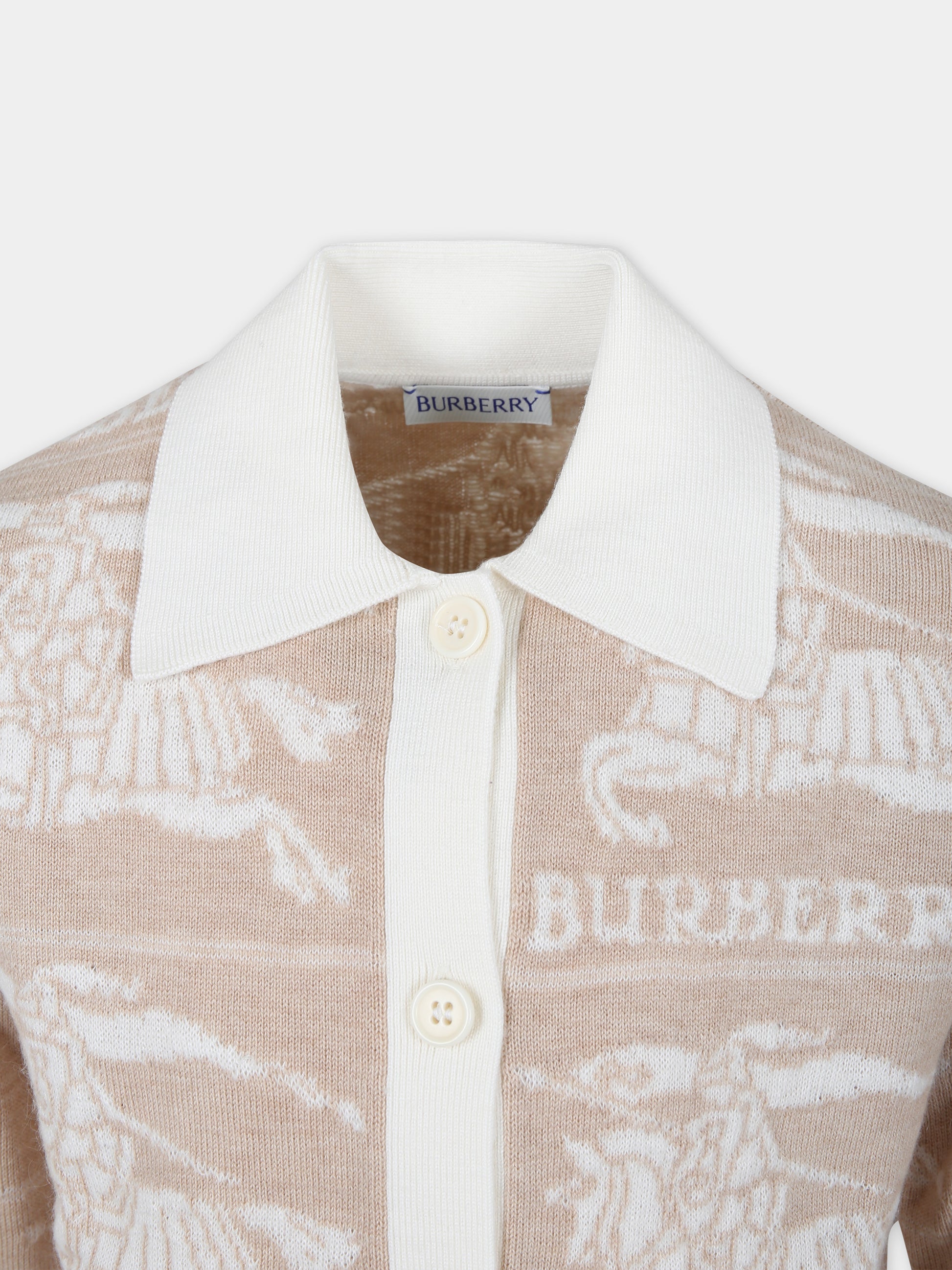 Cardigan avorio per bambina con iconico logo all-over,Burberry Kids,8081873 A7905