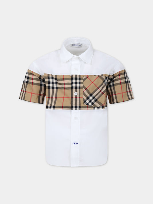 Camicia bianca per bambino con iconico check vintage,Burberry Kids,8073366 A1464