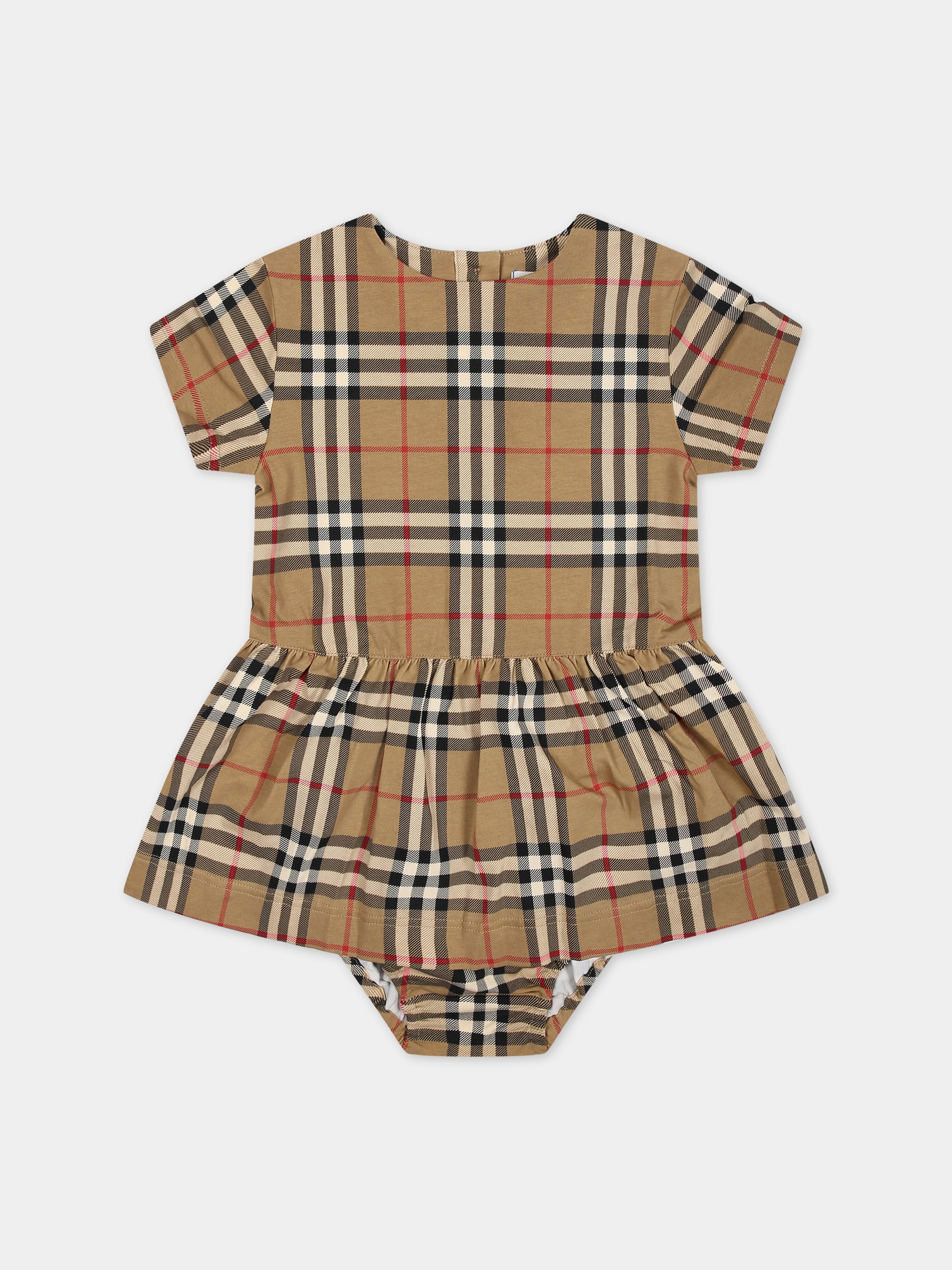 Vestito beige per neonata con iconico check vintage all-over,Burberry Kids,8076367 A7028