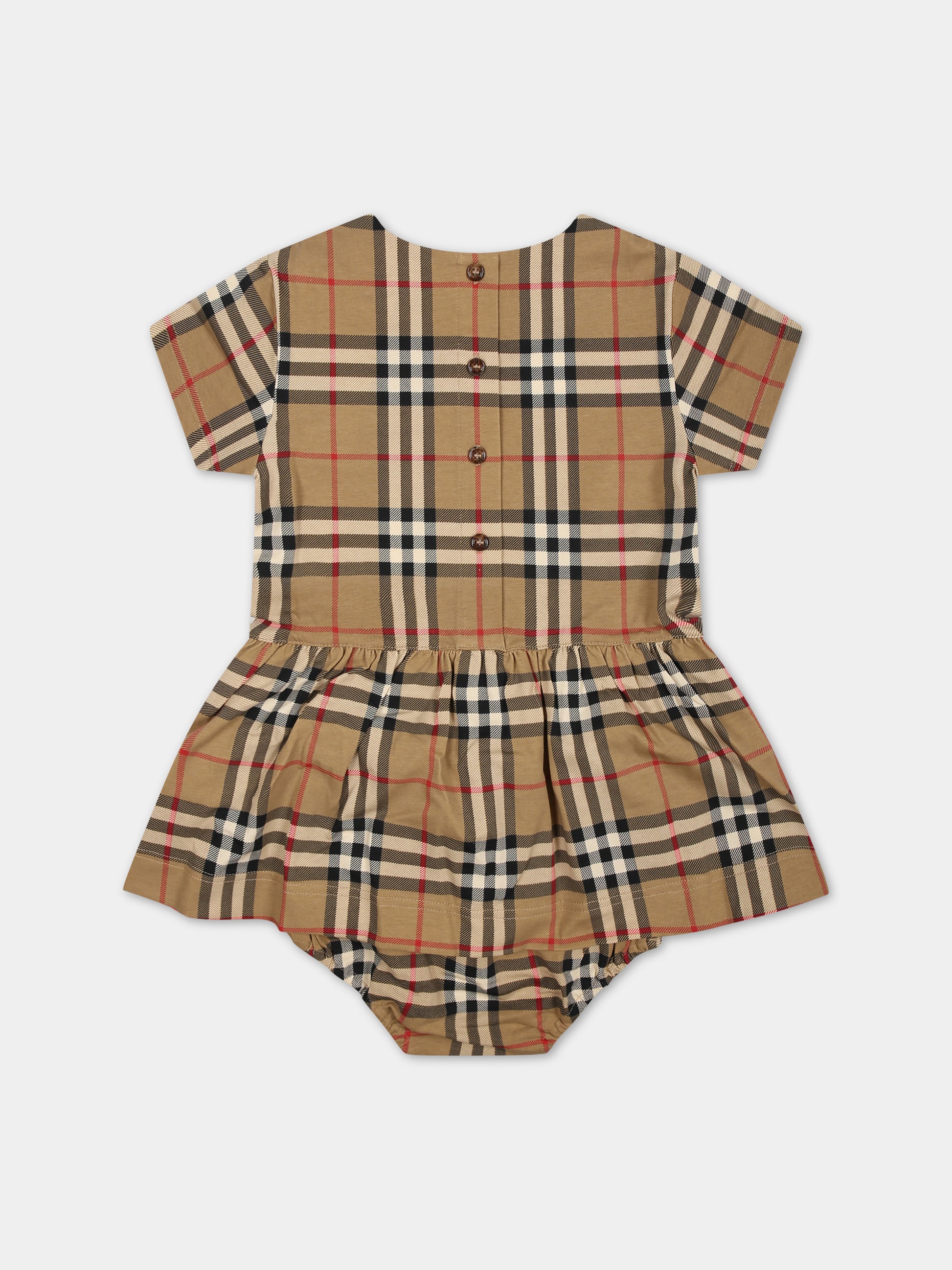 Vestito beige per neonata con iconico check vintage all-over,Burberry Kids,8076367 A7028