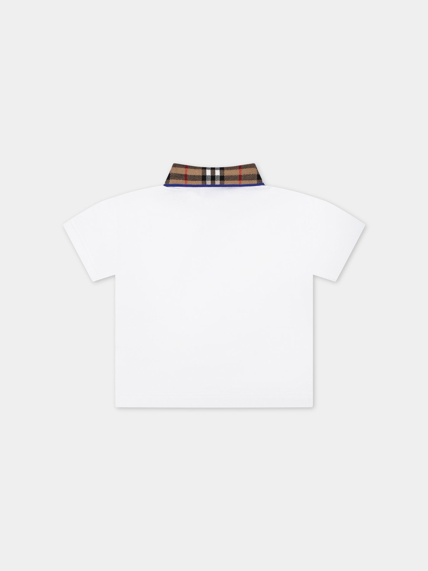 Polo bianca per neonato con check vintage sul colletto,Burberry Kids,8078569 A1464