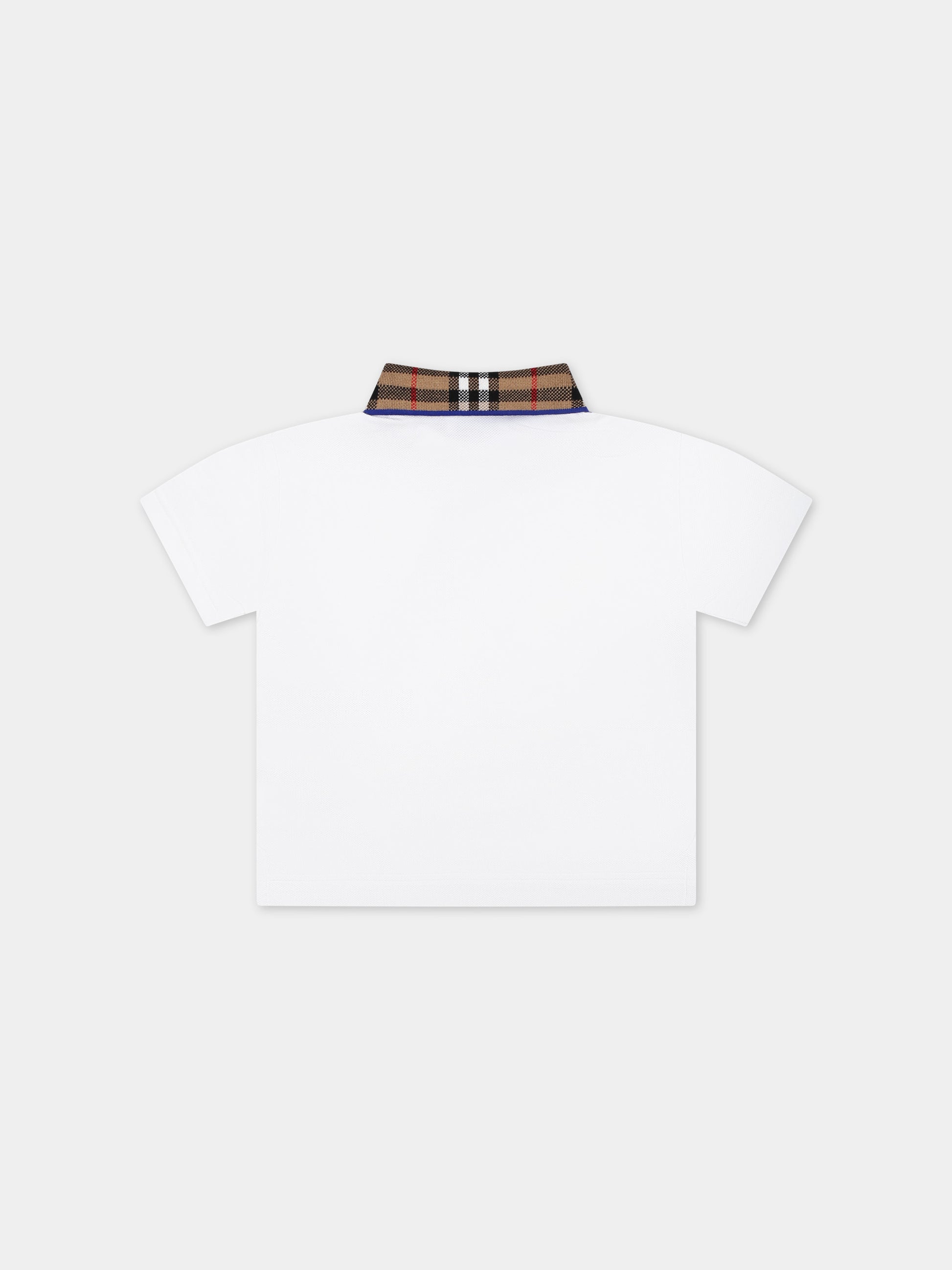 Polo bianca per neonato con check vintage sul colletto,Burberry Kids,8078569 A1464