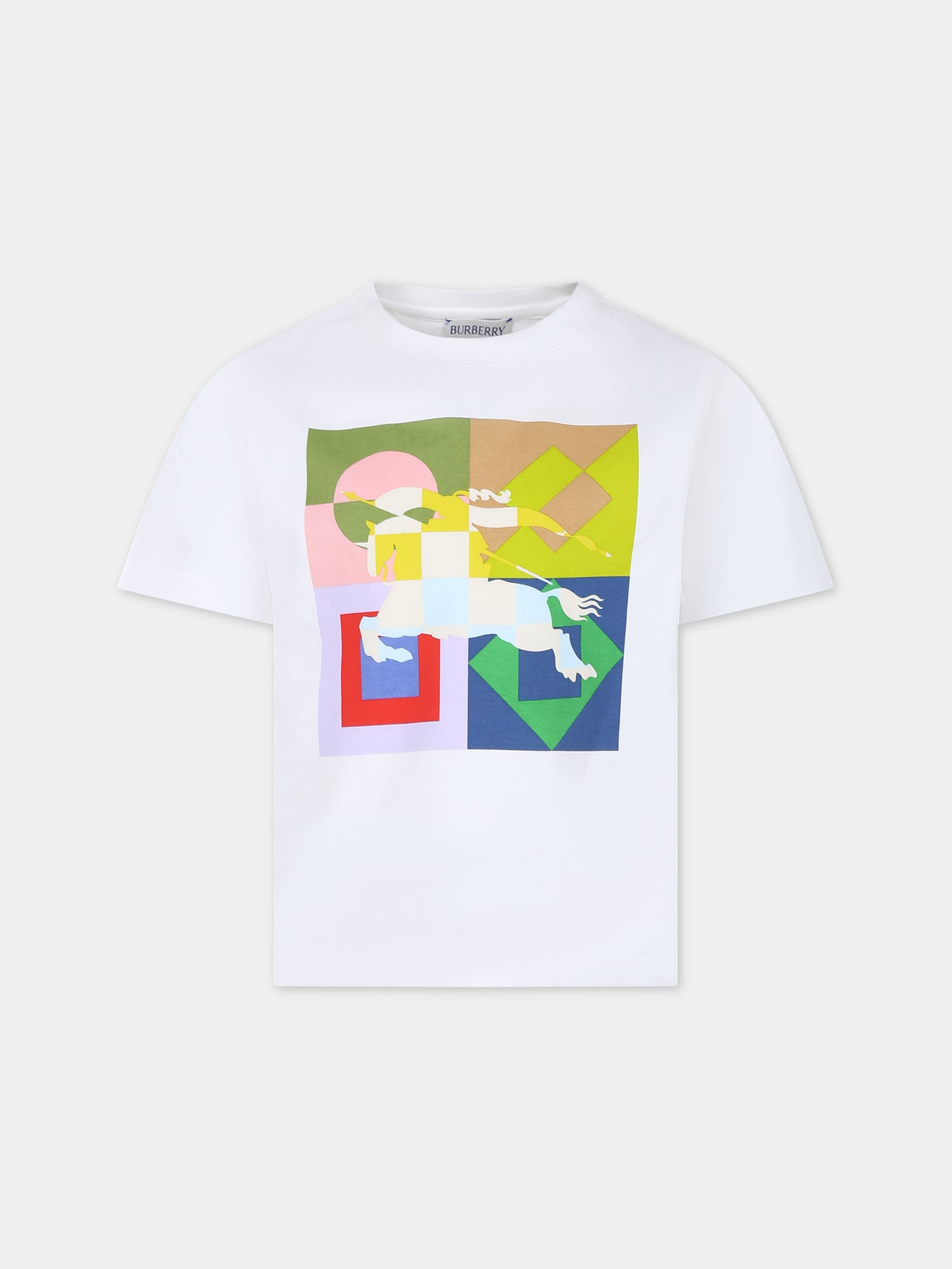 T-shirt bianca per bambino con stampa e cavaliere equestre,Burberry Kids,8079789 A1464