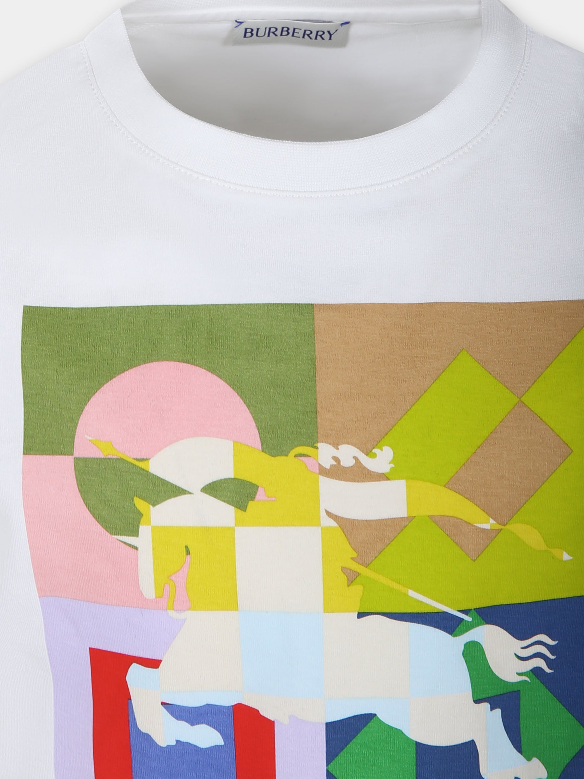 T-shirt bianca per bambino con stampa e cavaliere equestre,Burberry Kids,8079789 A1464