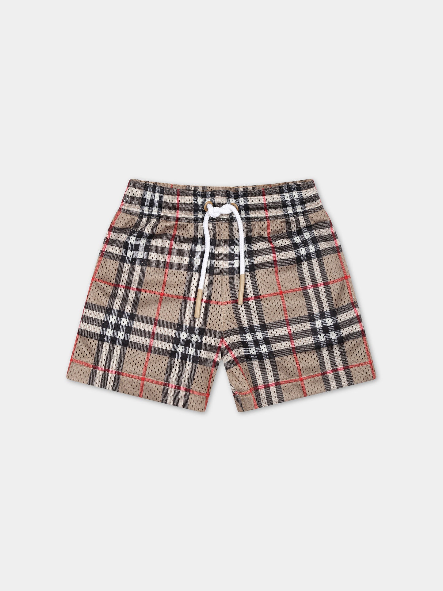 Shorts sportivo beige per neonato con iconico check vintage,Burberry Kids,8078639 A7028
