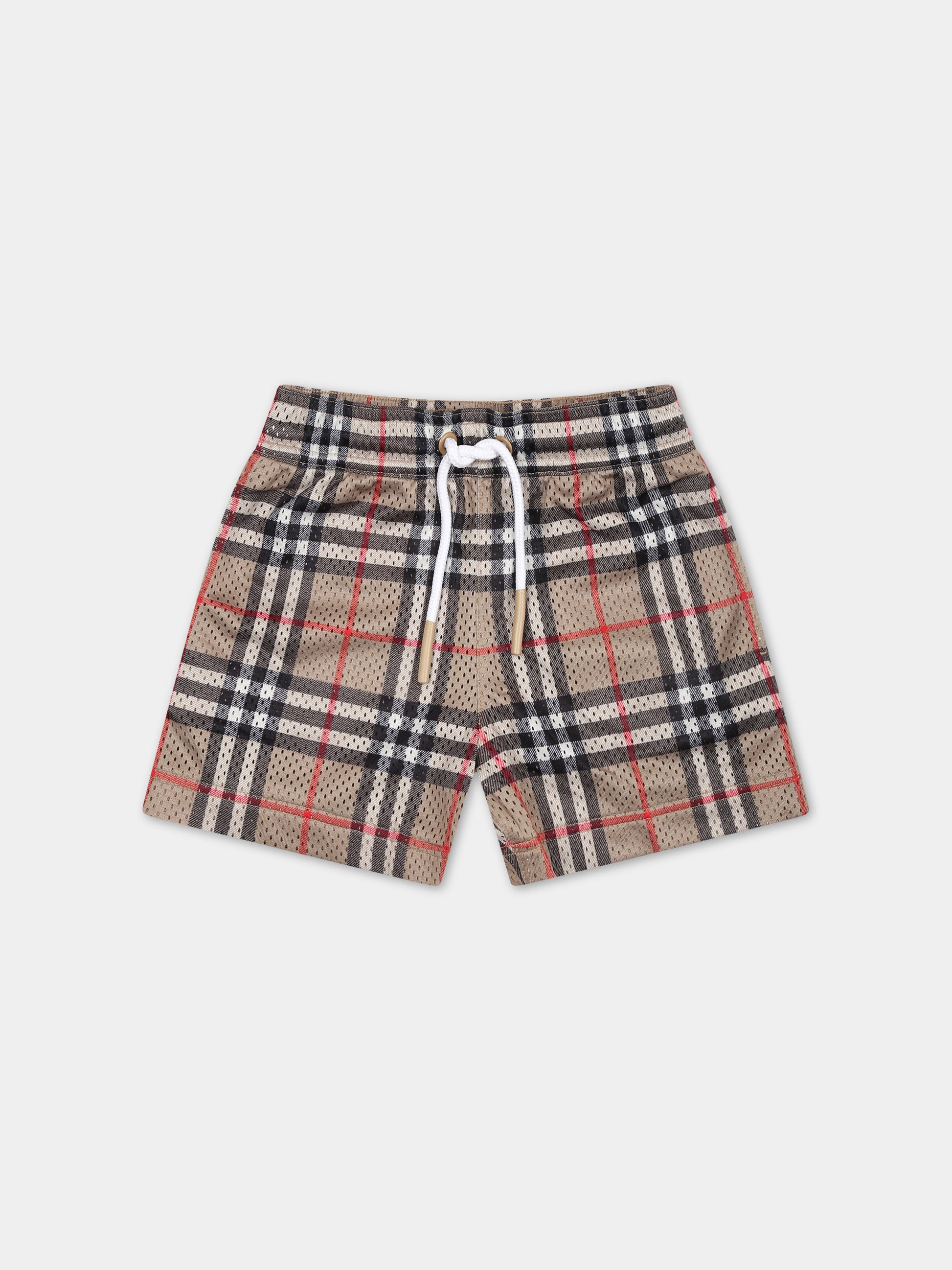 Shorts sportivo beige per neonato con iconico check vintage,Burberry Kids,8078639 A7028