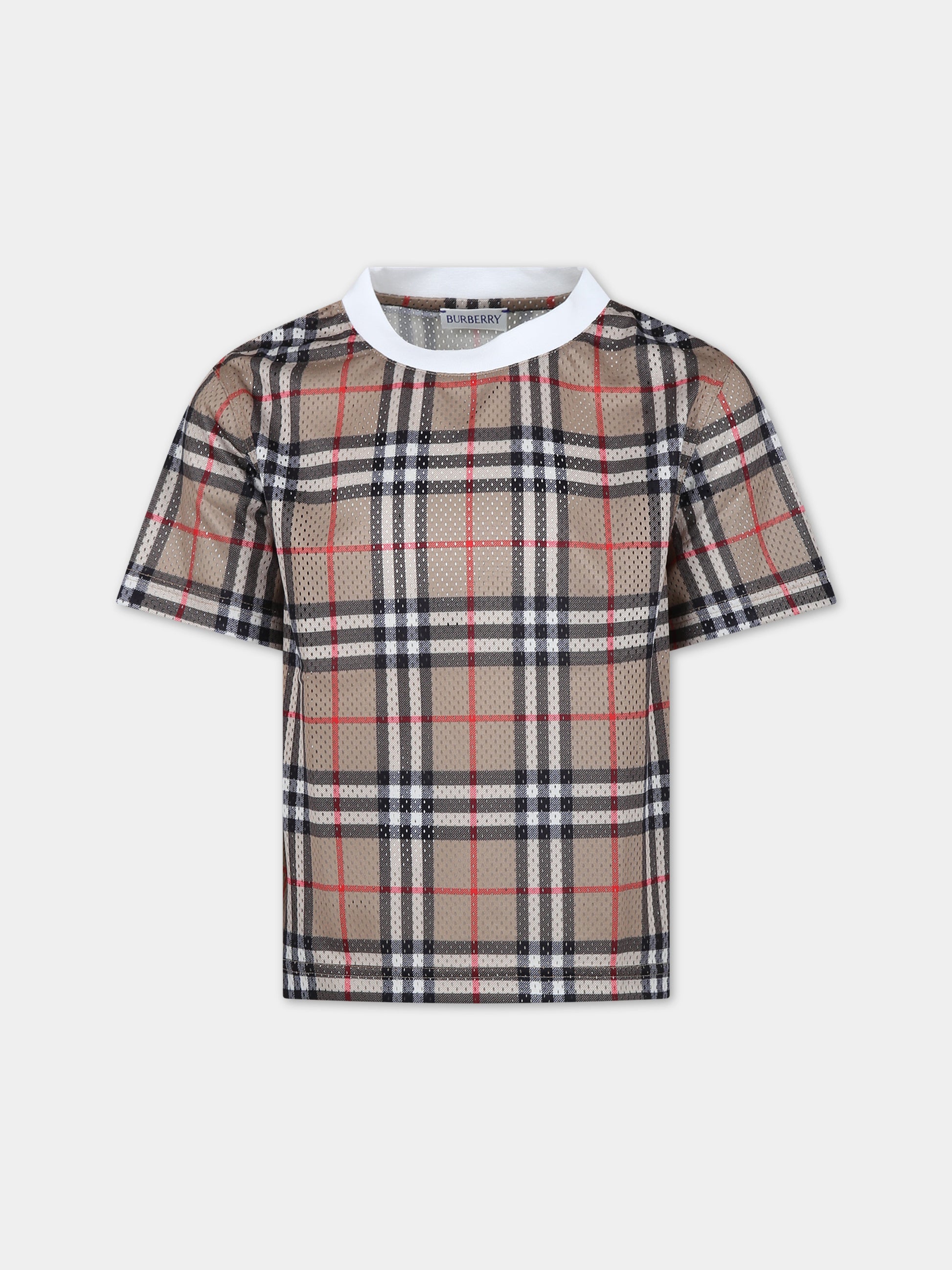 T-shirt beige per bambino con iconico check vintage,Burberry Kids,8078636 A7028
