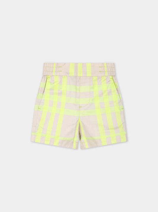 Shorts beige per neonato con check,Burberry Kids,8078771 B8263