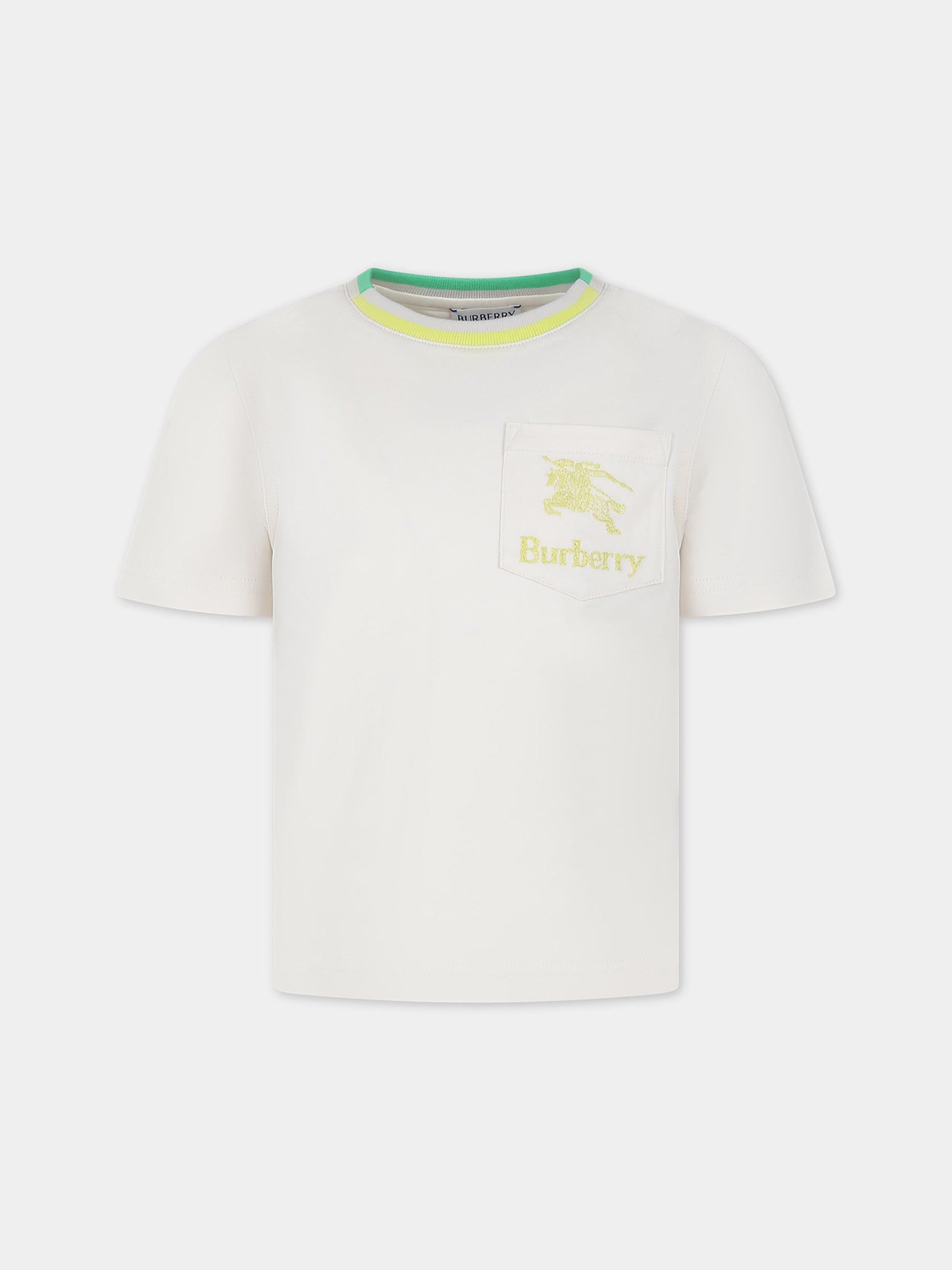 T-shirt beige per bambino con logo e cavaliere equestre,Burberry Kids,8079784 A4802