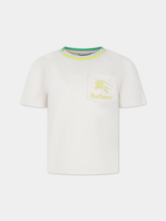 T-shirt beige per bambino con logo e cavaliere equestre,Burberry Kids,8079784 A4802