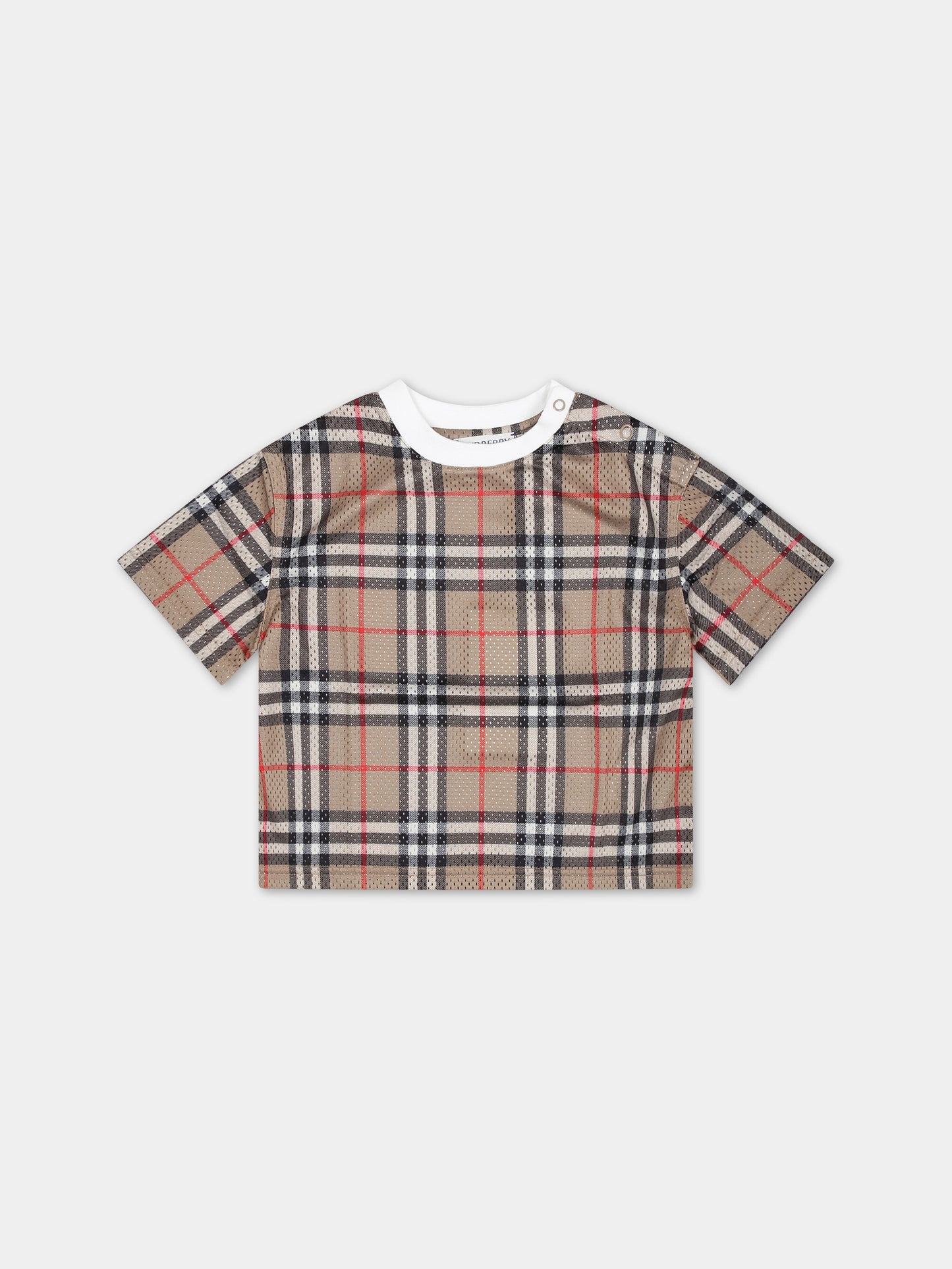 T-shirt beige per neonato con iconico check vintage,Burberry Kids,8078637 A7028
