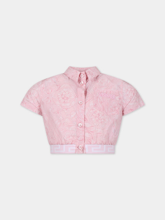 Camicia rosa per bambina con stampa barocco,Versace,1012673 1A09671 2PR10