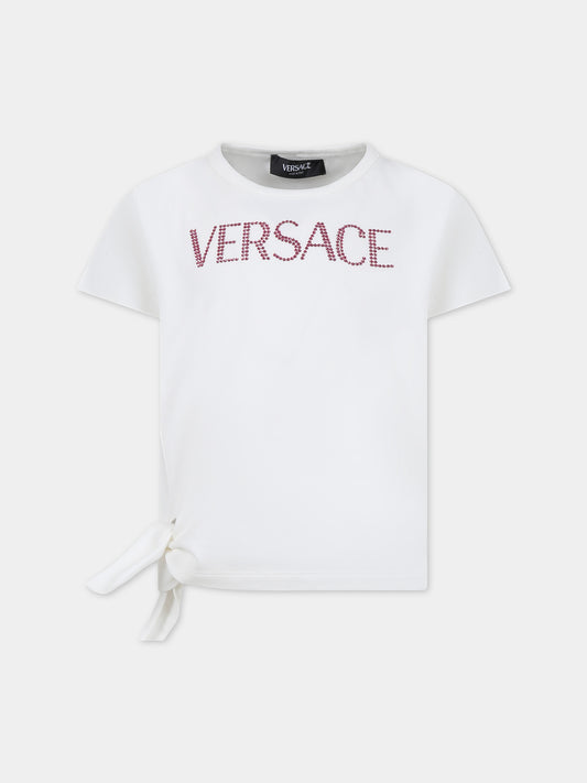 T-shirt bianca per bambina con logo,Versace,1009092 1A09707 2W310