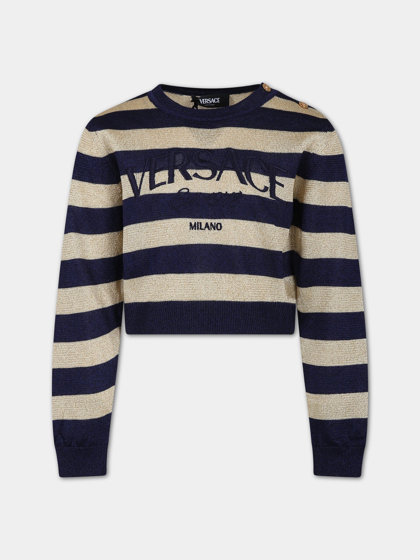 Mglione per bambina con logo e dettagli lurex,Versace,1013778 1A09685 2U500