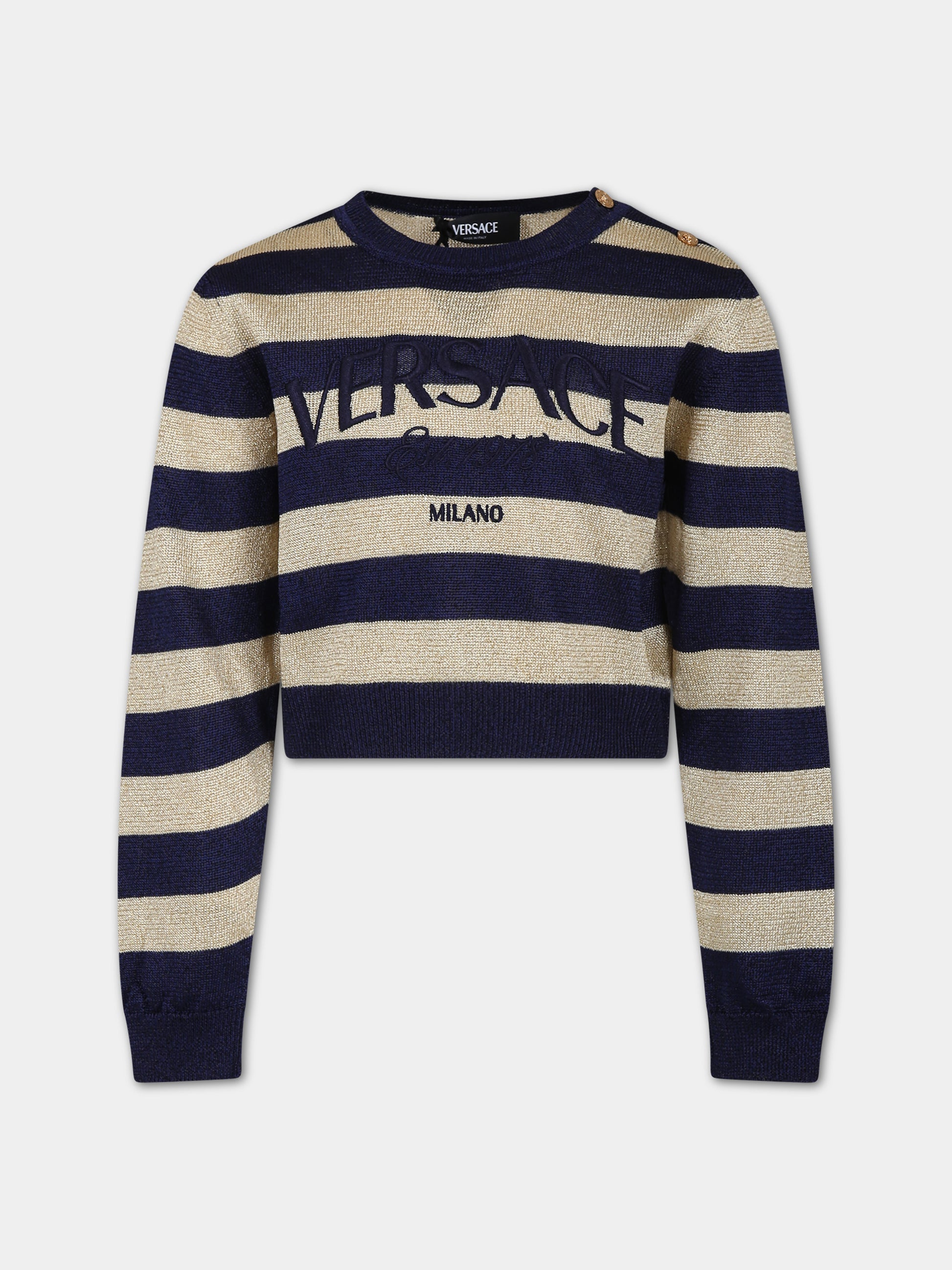 Mglione per bambina con logo e dettagli lurex,Versace,1013778 1A09685 2U500