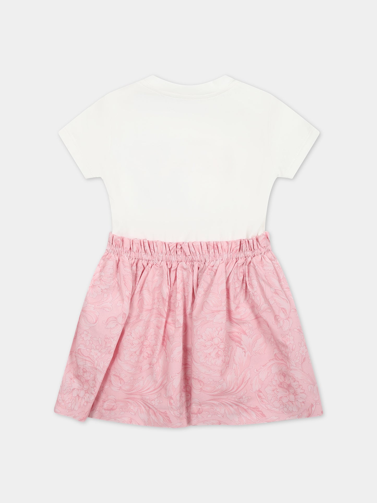 Vestito rosa per neonata con stampa barocco e logo,Versace,1000354 1A09957 2W310