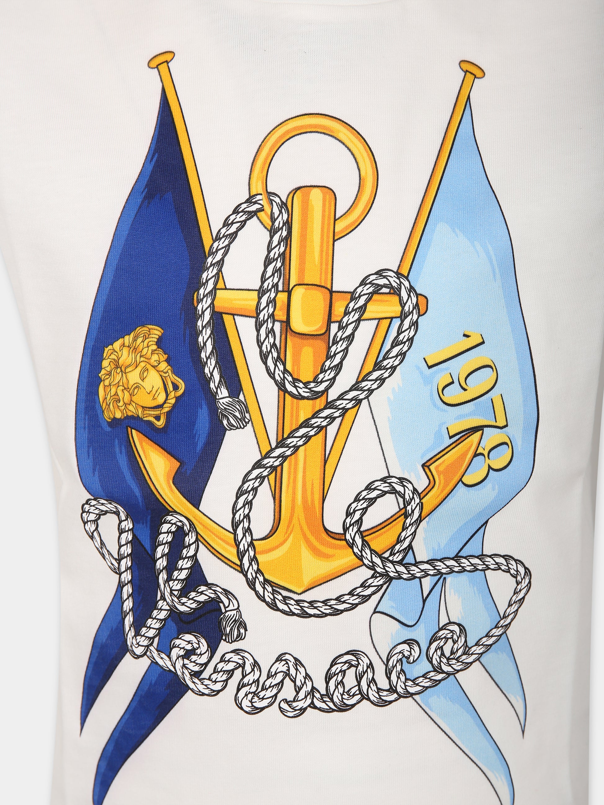 T-shirt bianca per bambino con stampa ancora,Versace,1000129 1A09770 2W070